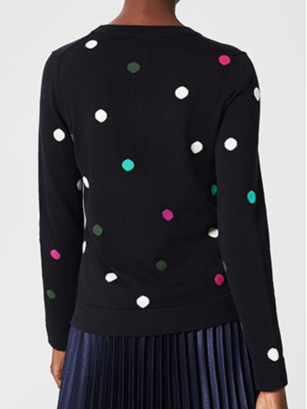 Hobbs London Women’s Amelia Navy Cotton Spot Print Sweater Big Polka Dots Medium - Picture 2 of 12